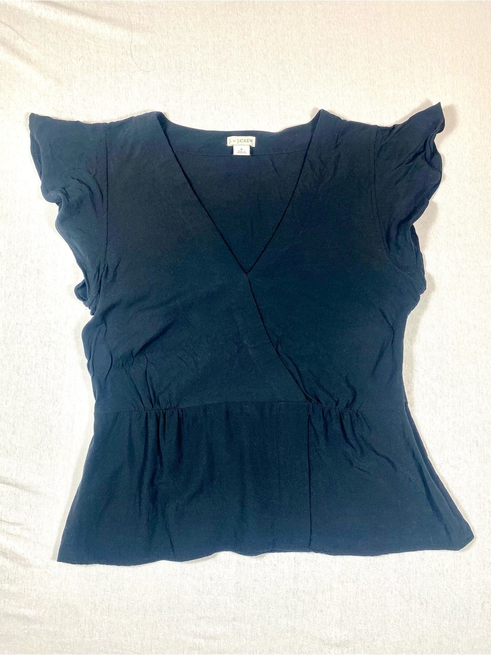 J. by J.Crew Navy Faux Wrap Flutter Sleeve Peplum Top Size 8